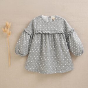 Vestido topos manga abullonada tejido paño